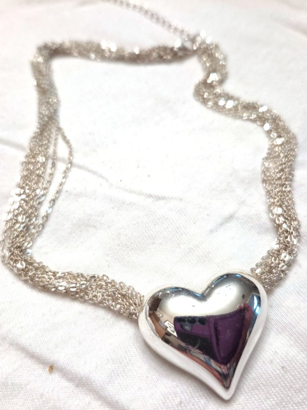 Avon Vintage 10-strand multi-chain necklace with Silver-tone Puffed Heart - NWOT